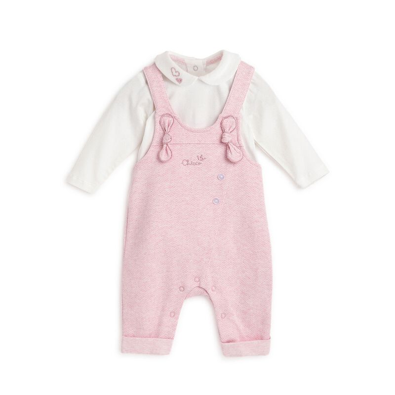 Girls Medium Pink Solid Bodysuit with Long Dungaree image number null